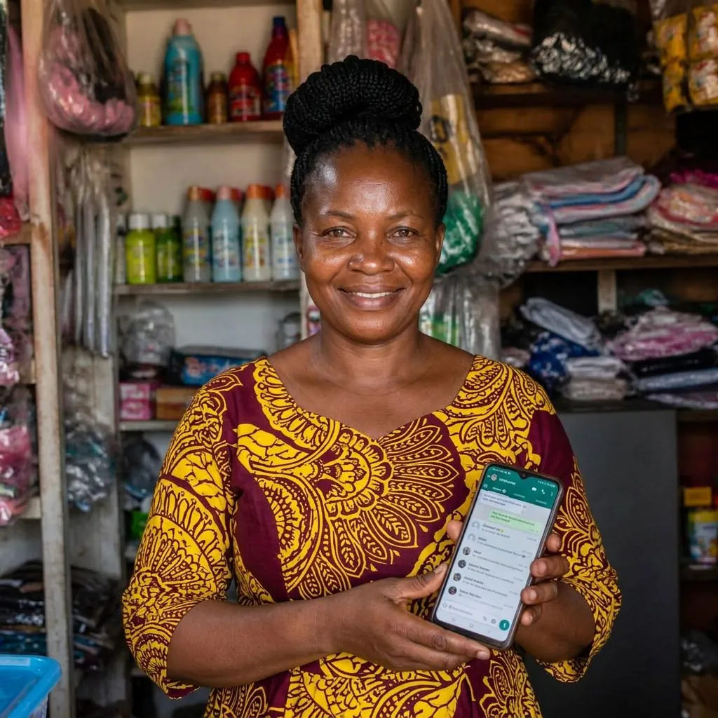Entrepreneure sereine avec Kerivo sur son téléphone
