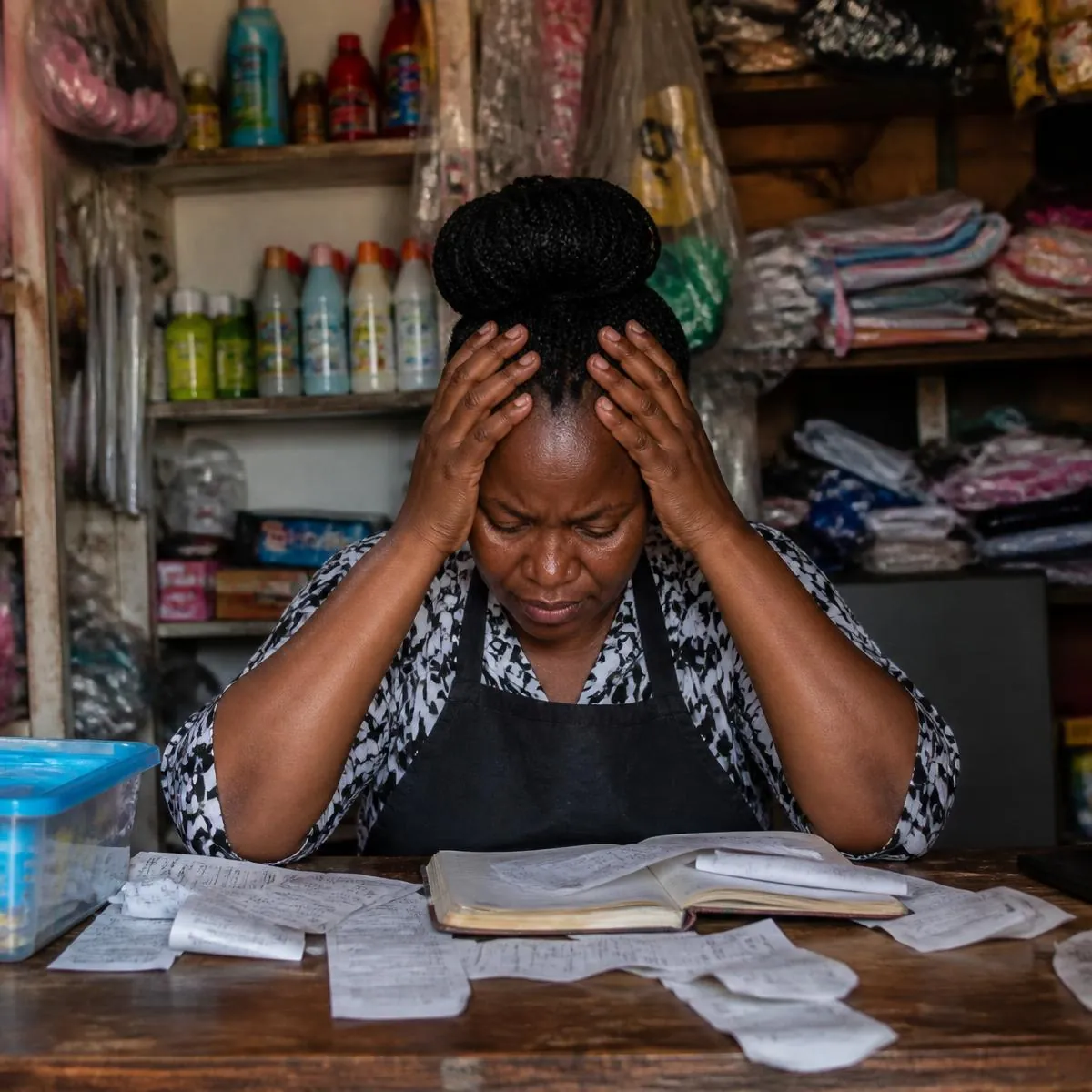 Entrepreneure stressée devant ses cahiers